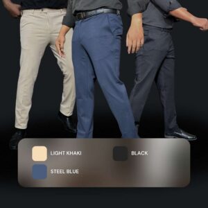 New Premium Stretchable Export Quality Branded Formal Plant. ( 3 Piece Combo ) ( Light Khaki + Steel Blue + Black )