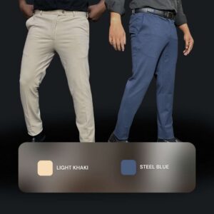 New Premium Stretchable Export Quality Branded Formal Plant. ( 2 Piece Combo ) ( Light Khaki + Steel Blue )