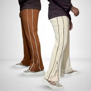 2 Pcs Leg Zipper Bootcut Jogger Combo (Orange Rust + Cream)